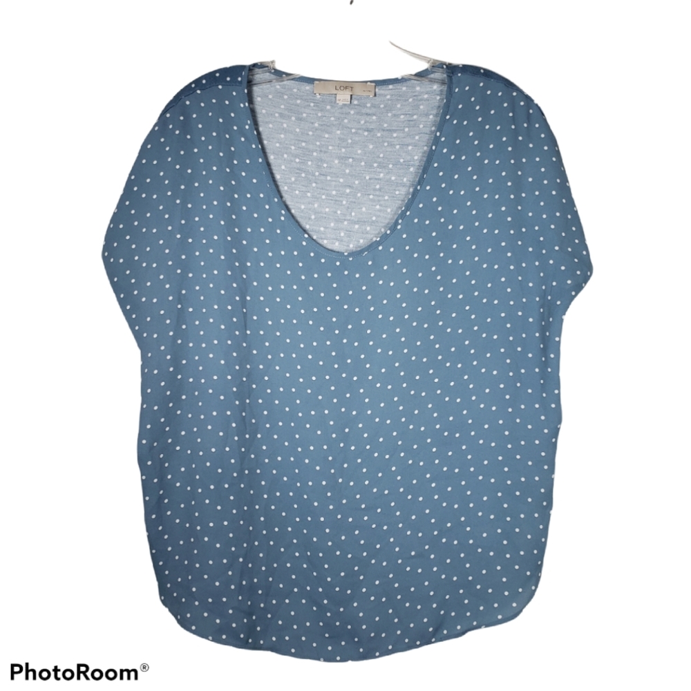 Blue and White Polka Dotted Ann Taylor LOFT Top